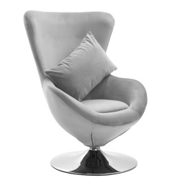 Fauteuil pivotant en forme d’œuf et coussin Gris clair Velours