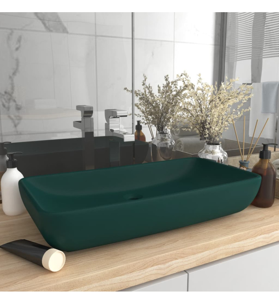 Lavabo de luxe rectangulaire Vert foncé mat 71x38 cm Céramique