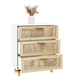 Buffet Blanc 60x30x70 cm Bois de pin massif et rotin naturel