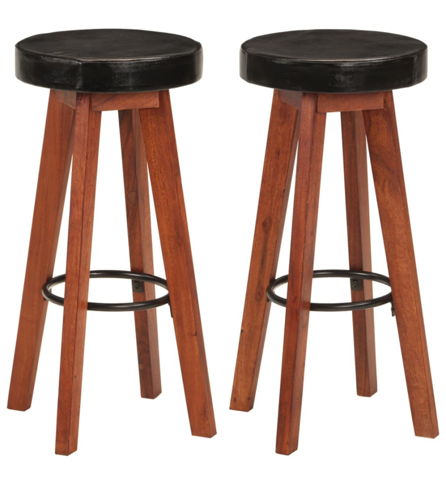 Tabourets de bar 2 pcs Cuir véritable et bois d'acacia solide