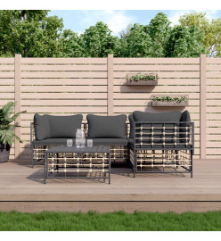 Salon de jardin 5 pcs avec coussins anthracite résine tressée