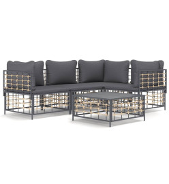 Salon de jardin 5 pcs avec coussins anthracite résine tressée