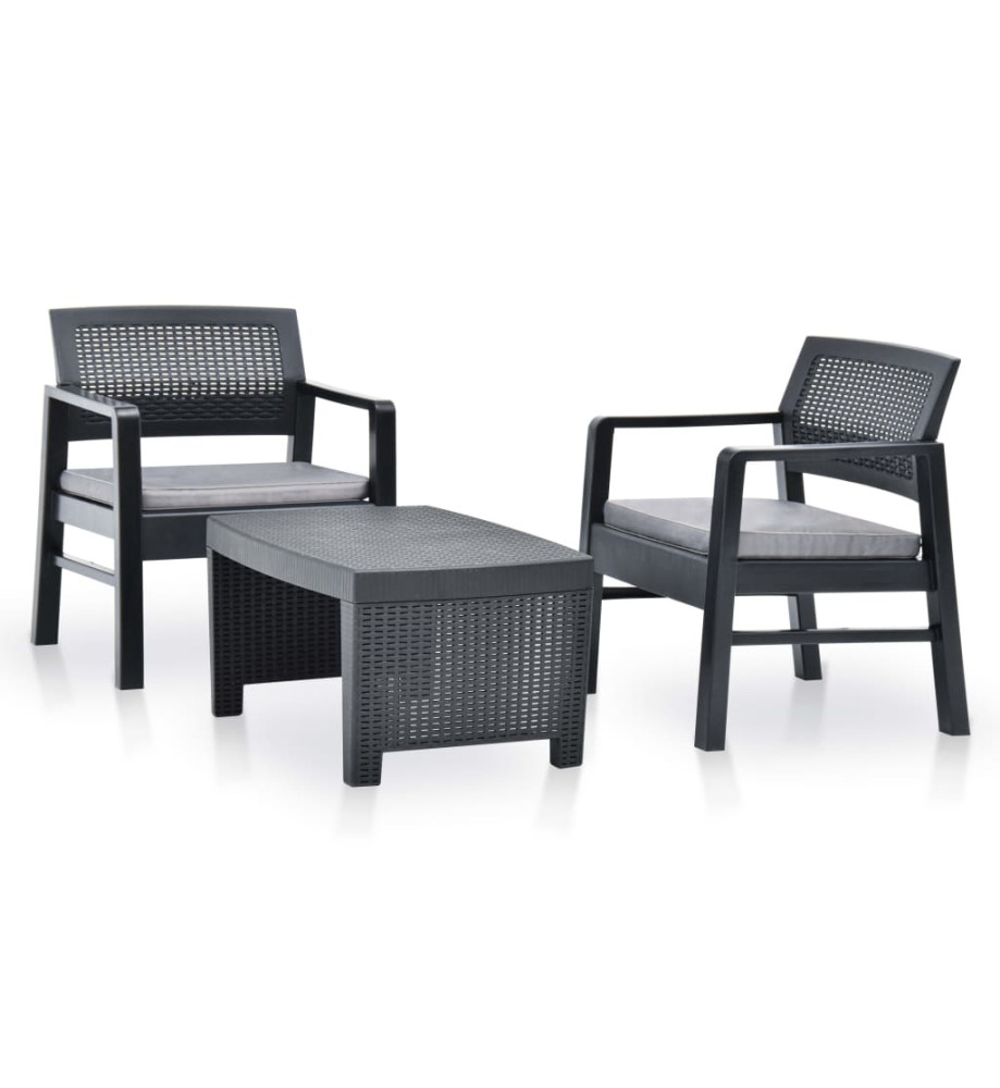 Salon de jardin 3 pcs Plastique Anthracite Salon de jardin 3 pcs Plastique Anthracite