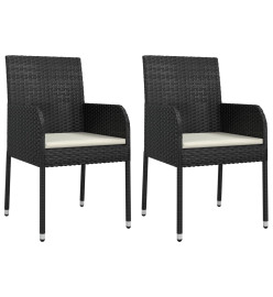 Chaises de jardin 2 pcs avec coussins Résine tressée Noir