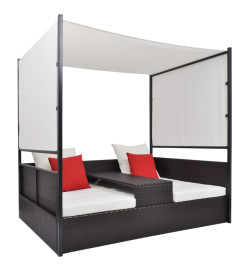 Lit de jardin avec auvent Marron 190x130 cm Résine tressée