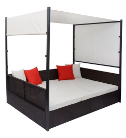 Lit de jardin avec auvent Marron 190x130 cm Résine tressée