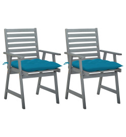 Chaises à dîner d'extérieur 2 pcs avec coussins Acacia massif