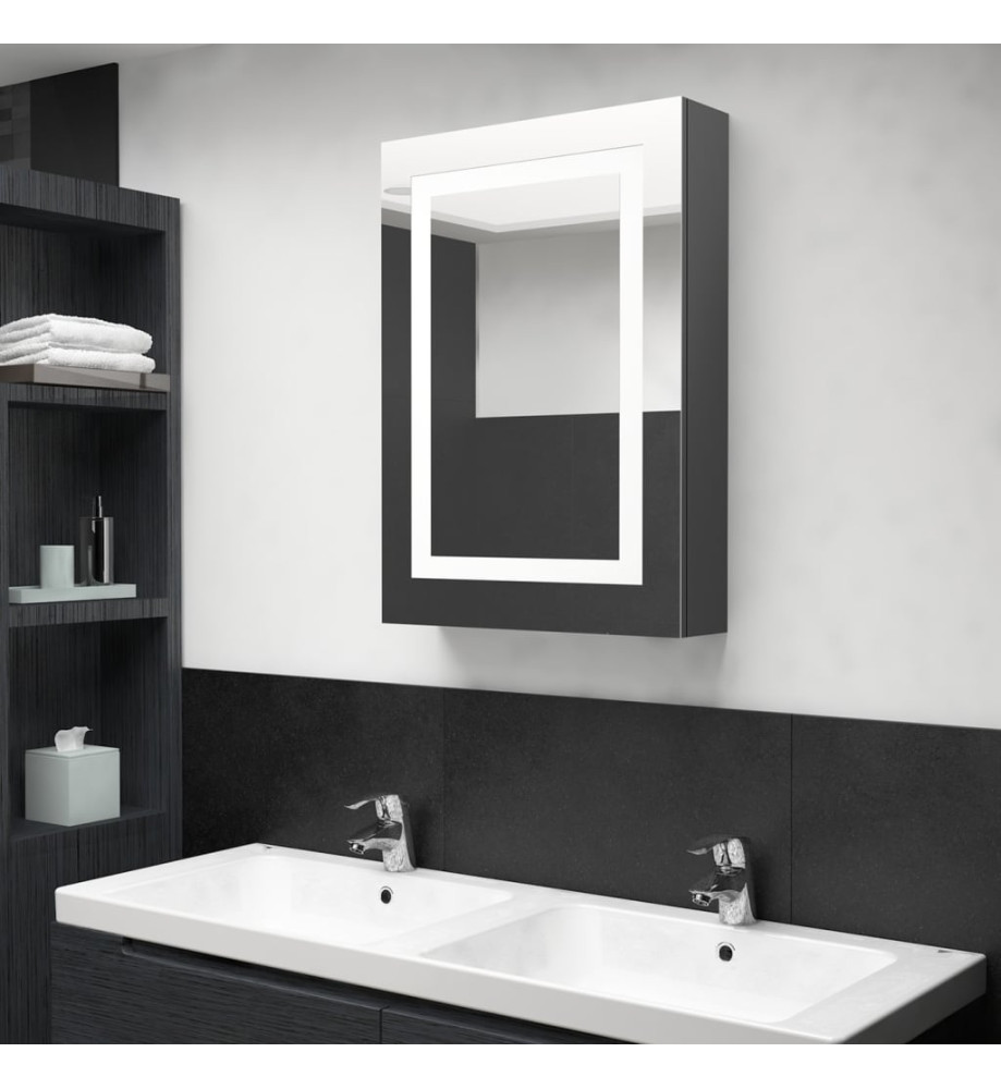 Armoire de salle de bain à miroir LED Gris 50x13x70 cm