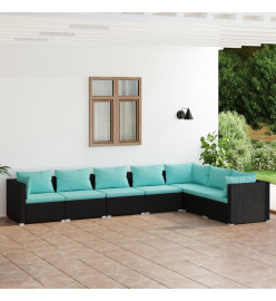 Salon de jardin 7 pcs avec coussins Résine tressée Noir