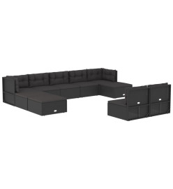 Salon de jardin 10 pcs avec coussins noir résine tressée