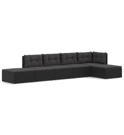 Salon de jardin 6 pcs avec coussins Noir Résine tressée