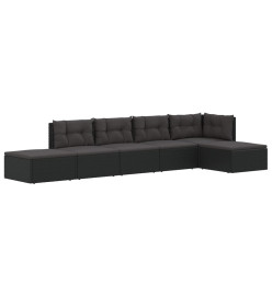 Salon de jardin 6 pcs avec coussins Noir Résine tressée
