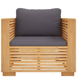 Fauteuil de jardin avec coussins gris foncé Bois de teck massif