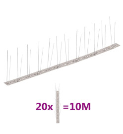 Ensemble de 20 pointes à 2 rangées contre oiseaux Inox 10 m