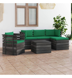 Salon palette de jardin 6 pcs avec coussins Bois de pin massif