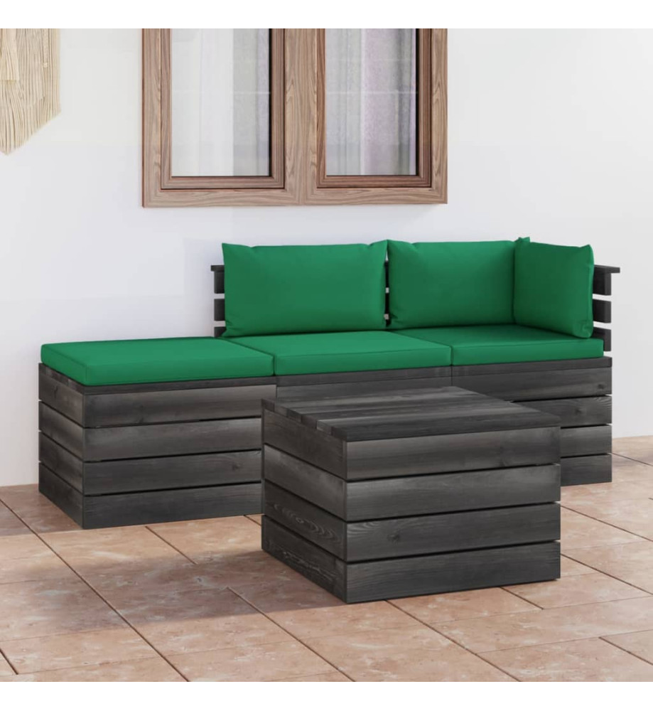 Salon palette de jardin 4 pcs avec coussins Bois de pin massif Salon palette de jardin 4 pcs avec coussins Bois de pin massif
