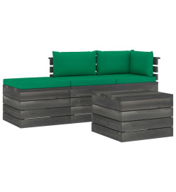 Salon palette de jardin 4 pcs avec coussins Bois de pin massif