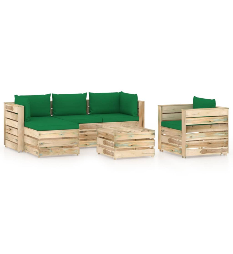 Salon de jardin 6 pcs avec coussins Bois imprégné de vert Salon de jardin 6 pcs avec coussins Bois imprégné de vert