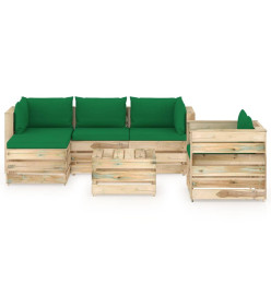 Salon de jardin 6 pcs avec coussins Bois imprégné de vert