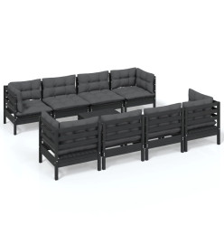 Salon de jardin 9 pcs avec coussins Bois de pin massif