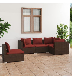 Salon de jardin 5 pcs avec coussins résine tressée marron