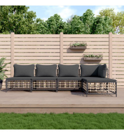 Salon de jardin 5 pcs avec coussins anthracite résine tressée