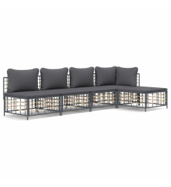 Salon de jardin 5 pcs avec coussins anthracite résine tressée
