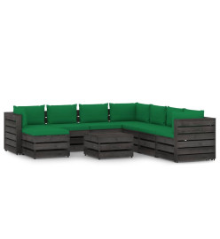 Salon de jardin 9 pcs avec coussins Bois imprégné de gris