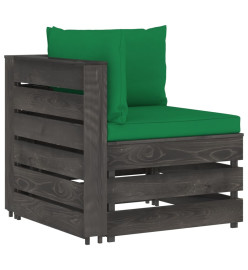 Salon de jardin 9 pcs avec coussins Bois imprégné de gris