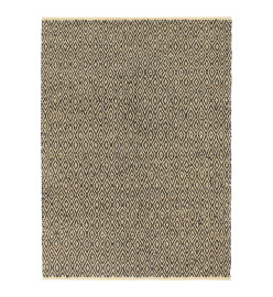 Tapis Chindi tissé à la main Cuir Coton 160 x 230 cm Noir