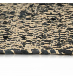 Tapis Chindi tissé à la main Cuir Coton 160 x 230 cm Noir