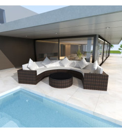 Salon de jardin 6 pcs avec coussins Résine tressée Marron