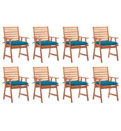 Chaises à dîner d'extérieur 8 pcs avec coussins Acacia massif