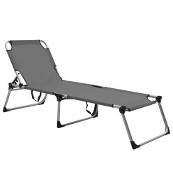 Chaise longue pliable extra haute pour seniors Gris Aluminium