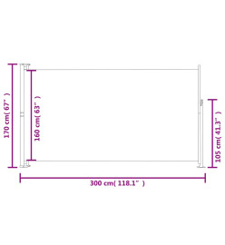 Auvent latéral rétractable de patio 170x300 cm Rouge