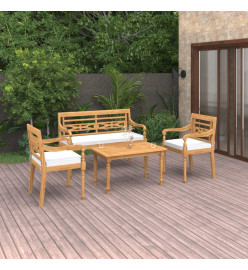 Salon de jardin 4 pcs avec coussins Bois de teck solide