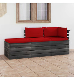 Salon palette de jardin 3 pcs avec coussins Bois de pin massif