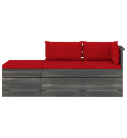 Salon palette de jardin 3 pcs avec coussins Bois de pin massif