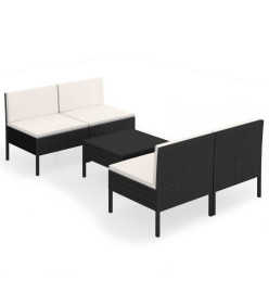 Salon de jardin 5 pcs avec coussins Résine tressée Noir