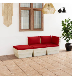 Salon de jardin palette 3 pcs avec coussins Épicéa imprégné