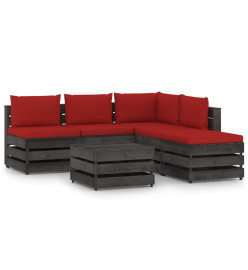 Salon de jardin 6 pcs avec coussins Bois imprégné de gris