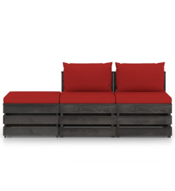 Salon de jardin 3 pcs avec coussins Bois imprégné de gris