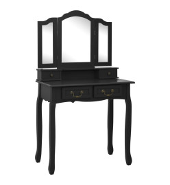 Ensemble de coiffeuse avec tabouret Noir 80x69x141 cm Paulownia