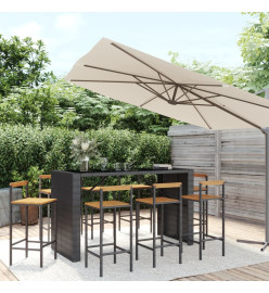 Ensemble de bar jardin 9 pcs noir poly rotin/bois massif acacia