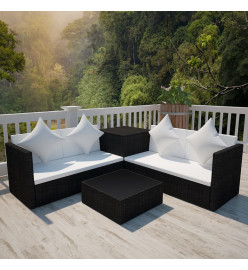 Salon de jardin 4 pcs avec coussins Résine tressée Noir