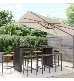 Ensemble de bar jardin 9 pcs noir poly rotin/bois massif acacia