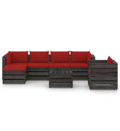 Salon de jardin 7 pcs avec coussins Bois imprégné de gris