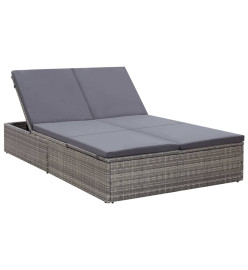 Chaise longue double avec coussin Résine tressée Gris