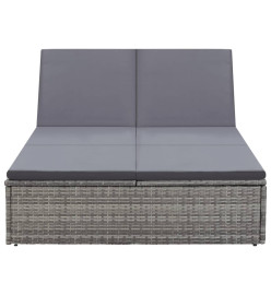 Chaise longue double avec coussin Résine tressée Gris