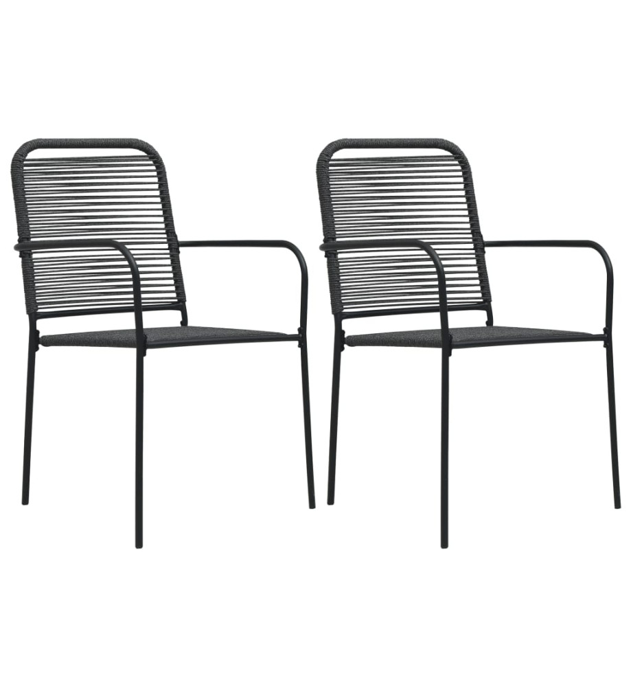 Chaises de jardin 2 pcs Corde en coton et acier Noir Chaises de jardin 2 pcs Corde en coton et acier Noir